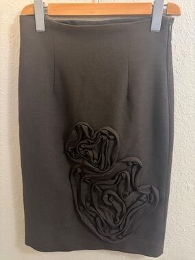 Poleci Black Pencil Skirt with Rolled Rosette Accents